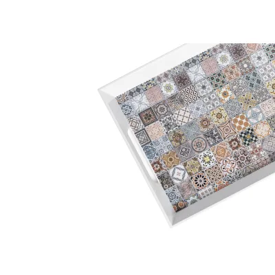 ZELLER PRESENT Melamintablett Mosaik 26615 | Serviertablett 50x35 cm | erhöhter Rand & Griffe | orientalisch | bunt