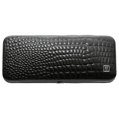 ZWILLING Maniküre-Pediküre Set 97507-004-0 | Nagelpflege Set 5-teilig | Edelstahl & Echtleder-Etui Kroko Optik | Schwarz