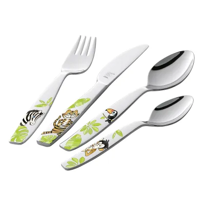 ZWILLING Kinderbesteck Jungle 4-teilig | Edelstahl 18/10 | ab 3 Jahren | bunte Tiermotive | spülmaschinengeeignet
